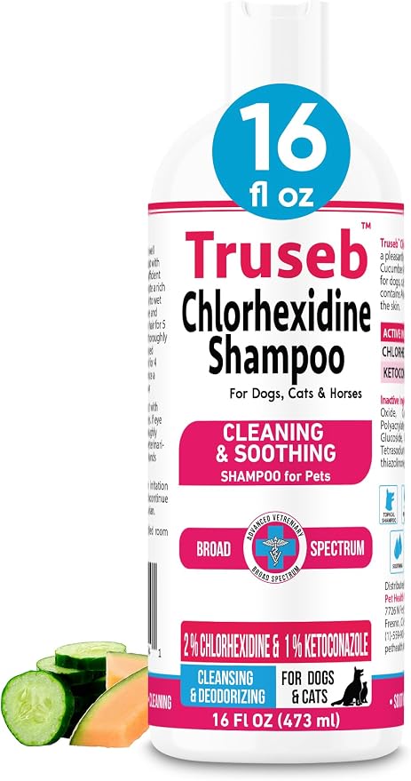 Truseb Topical Ketoconazole and Chlorhexidine Shampoo for Dogs, Cats, and Horses with Aloe - 16 oz (Ketoconazole & Chlorhexidine Shampoo, 16 oz)