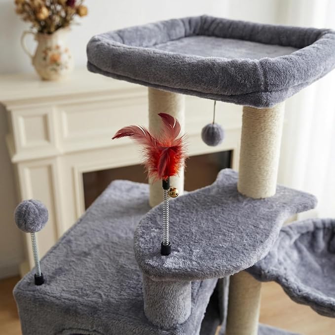 AIWIKIDE Cat Tree Has Scratching Toy with A Ball Activity Centre Cat Tower Furniture Jute-Covered Scratching Posts (Grey, 36.6'')