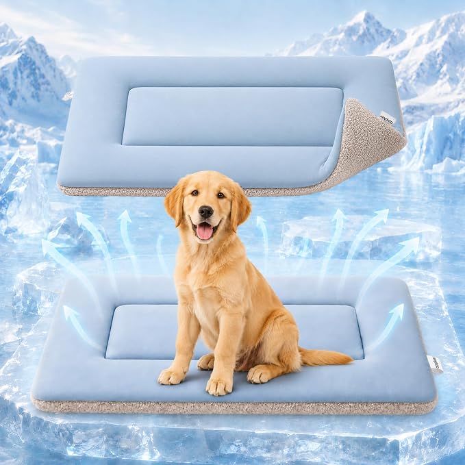 Cooling Mat for Dogs, Washable Dog Beds Crate Pad, 35"x 24" Thick & Durable Dog Cooling Mat, Reversible Warm & Cooling Dog Bed, Cozy Sleeping Mat for Couch, Metal Crate & Beds - M