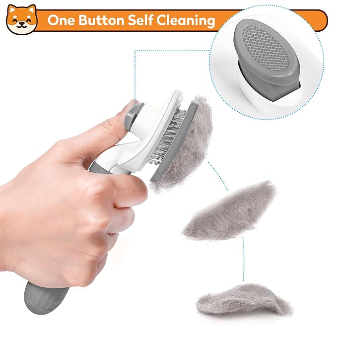 Dog & Cat Brush, Self Cleaning Slicker Brush for Pets Shedding | 1 Click Clean,Lightweight,Massaging Particles,Soft Non-slip Handles,For All Furry Animls