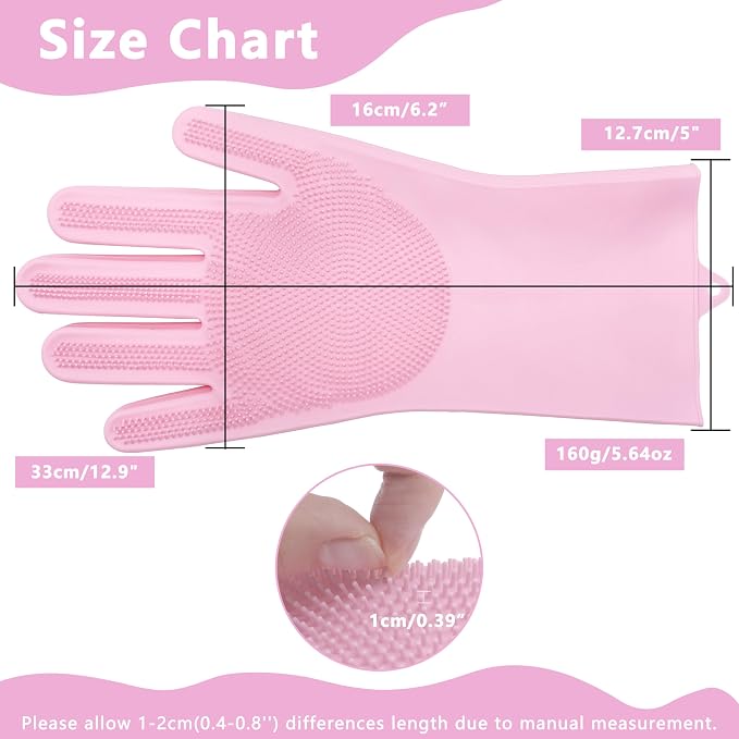 Pet Grooming Gloves—Dog Washing Gloves with High-Density Teeth | Dog Bath Scrubber with Enhanced Five Finger Design, Silicone Gloves for Dogs and Cats Bathing, Massage (Pink)