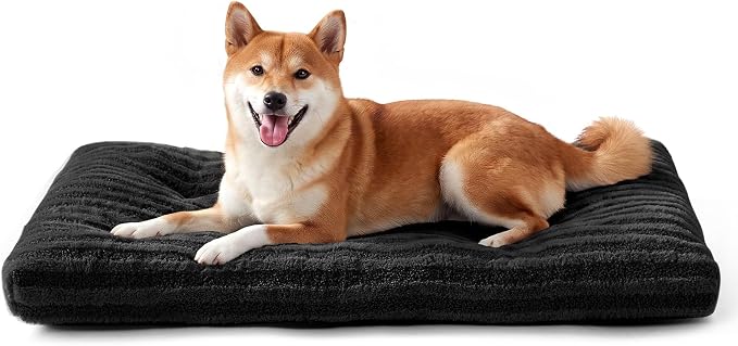 FURTIME Washable Dog Bed Medium Size Dogs, Deluxe Dog Crate Beds | Comfy Fluffy Kennel Pad Anti-Slip Pet Sleeping Mat, Machine Washable Dogs Pillow, 29"x21"x3", Black