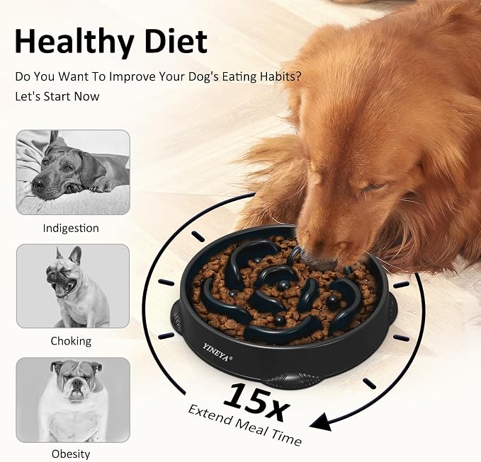 YINEYA 4 Cups Slow Feeder Dog Bowls Large Breed, Anti-Choking Pet Supplies, Maze Dog Food Bowl, Puzzle Feeder That Slow Down Eating 2PCS