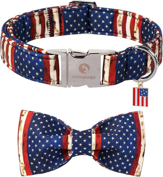 DOGWONG Ameirican Flag Dog Collar - Independence Dog Collars, Adjustable Patriotic Pet Collars 4th of July Dog Collar for Small Medium Large Dogs