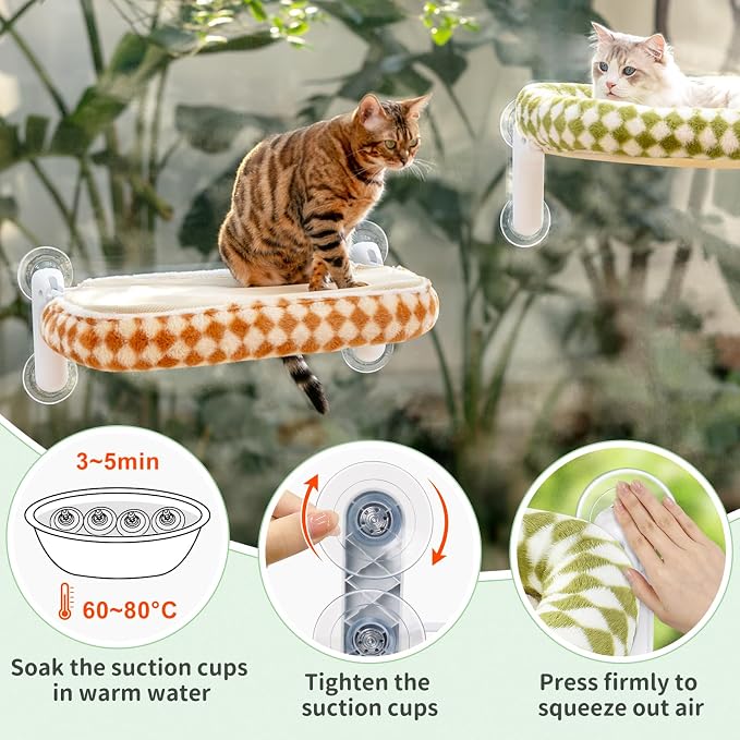 Sunhoo Foldable Cat Window Perch, Large Suction Cup Kitty Hammock, Green | Windowsill Pet Bed for Cats Inside, Cordless Kitten Seat Supports 40 lbs, Soft Reversible Plush Cushion, Machine Washable