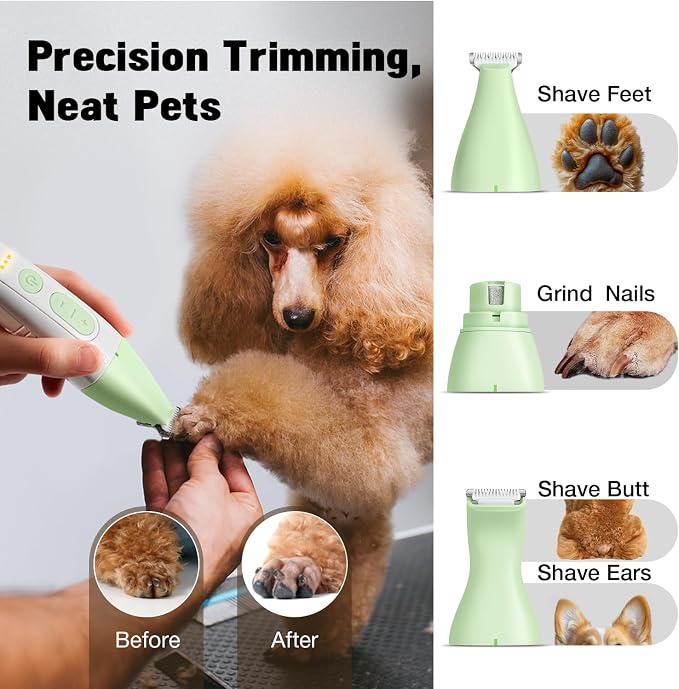 Dog Grooming Kit Dog Clippers for Grooming for Thick Curly Coats | Low Noise Pet Paw Trimmer with Qiuet Nail Grinder Rechargeable Stainless Steel Hair Trimmer for Heavy Coats Dogs Cats