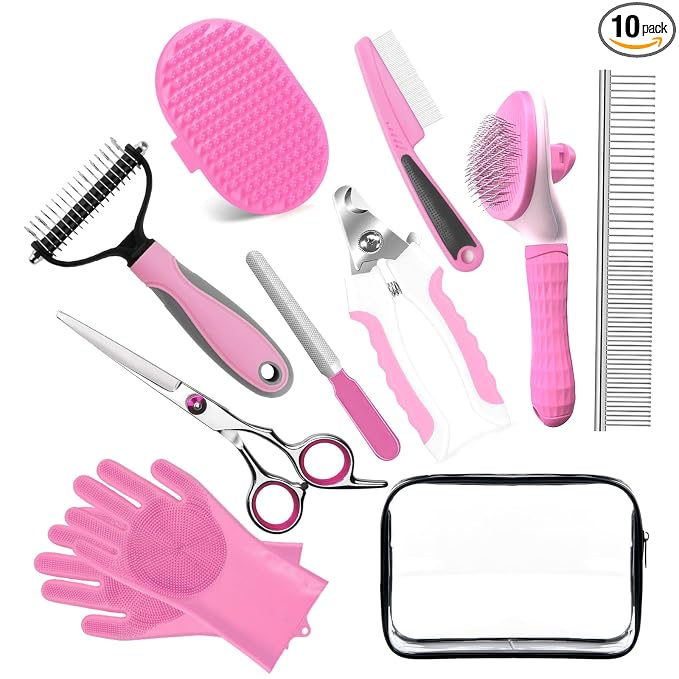 Bath Grooming Kit for Pets, 10pcs Dog Brush for Shedding with Dog Nail Clipper and Trimmer, Dog and Cat Grooming Supplies, Dematting Comb for Dogs, Pet Bath Supplies