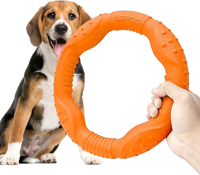LaRoo Dog Flying Ring Toys, Floating Flying Dog Disc Toys, Summer Pet Training Outdoor Durable Chew Toys for Medium and Large Dogs (Medium Orange/22cm)