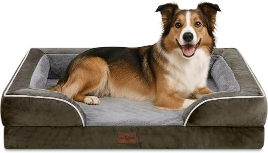 Comfort Expression Orthopedic Dog Beds for Large Sized Dog with Bolster | Waterproof Dog Couch Bed with Washable Cover & Non-Slip Bottom, Supportive Egg Crate Foam Large Pet Bed, 38x25 Inch