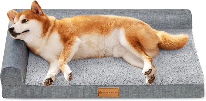 Patas Lague Orthopedic Large Dog Bed Washable Pet Sofa Bed 36''X24'' Grey | 2-Sided Bolster Egg-Crate Foam Dog Couch Large Sized Dogs, Waterproof Removable Washable Cover, Nonskid Bottom Pet Crate Mat