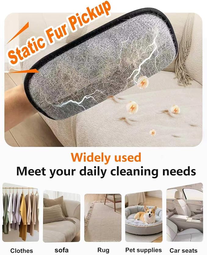Pet Hair Remover for Furniture, 2-in-1 Pet Hair Removal Glove for Cats Dogs | 5-Finger Design Reusable & Detachable Electrostatic Magic Brush Pet Hair Remover Tools for Carpet, Couch, Car Seat