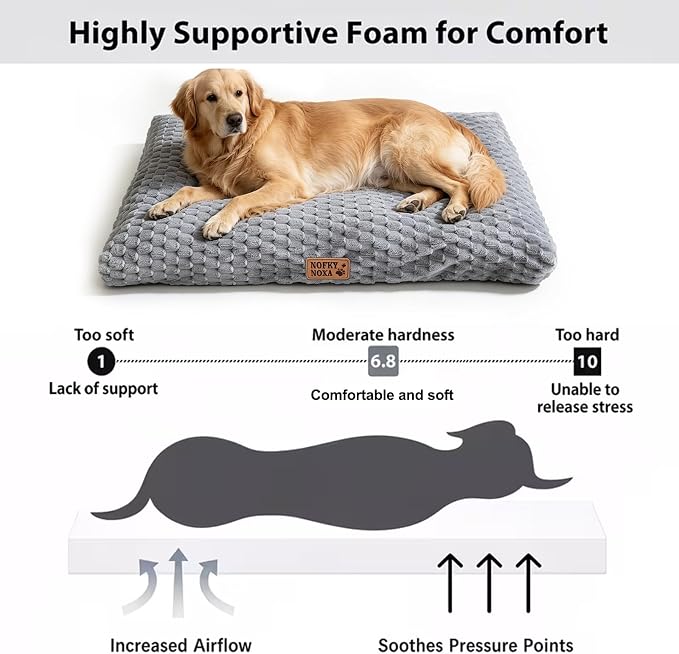 Washable Large Dog Bed 43" L x 27" W Crate Pad for Senior Dogs | Joint Support Cushion,Removable Cover,Anti-Slip Base Design, Soft Corduroy Kennel Mat, Ideal for Arthritic Dogs