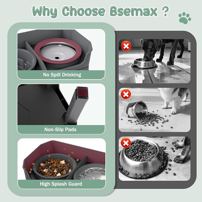 4 in 1 Adjustable Elevated Dog Bowls with 2*Stainless Steel Bowls, Anti-Spill Water Bowl, 4 Heights Raised Dog Bowl Stand for Small to Medium & Growing Large Puppies, Anti-Slip, Mess Proof Design