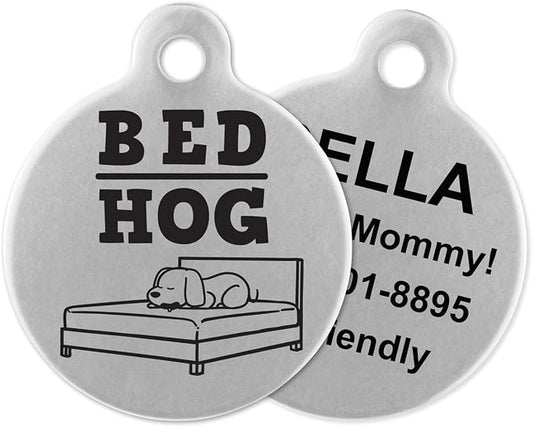 If It Barks - Engraved Pet ID Tags for Dogs - Personalized Stainless Steel Identification Tags - Custom Name Tag Attachment - Made in USA, Bed Hog