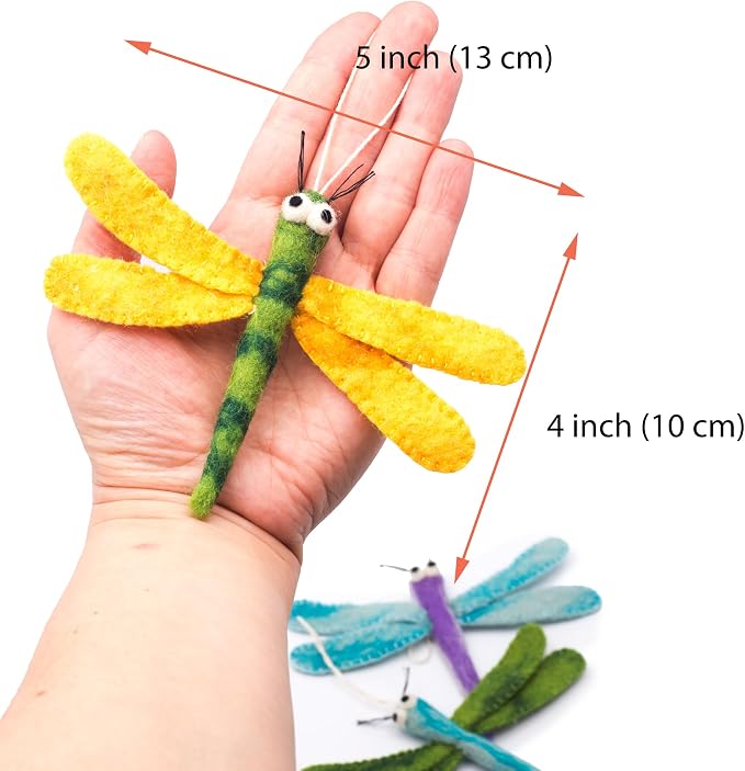 Glaciart One Cat Wand Toy Refill – 3pcs Wool Dragonfly Felt Cat Toy, Durable Lures Attachments for Indoor Play - Filled w/Organic Catnip to Excite/Calm Pet