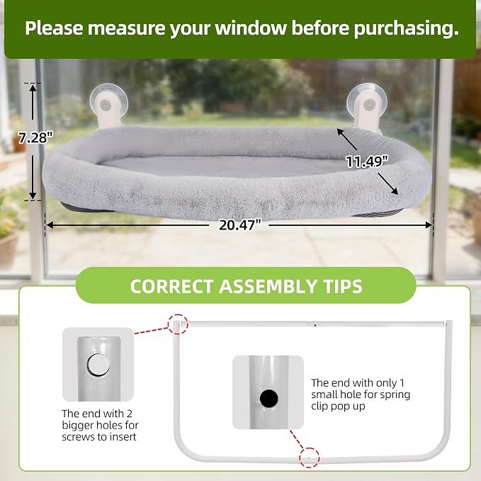 Foldable Cat Window Perch,Inside Window Hammock for Cats with 4 Strong Suction Cups,Sturdy Metal Frame and Washable Soft Cover,Indoor Cat Bed - L