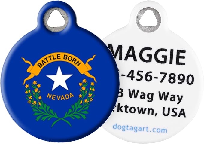 Nevadan Flag Personalized Pet ID Tag for Dogs and Cats, Silent Polymer Coated Flag of Nevada Nametag with Customized Identification Information - Large 1.25" Diameter