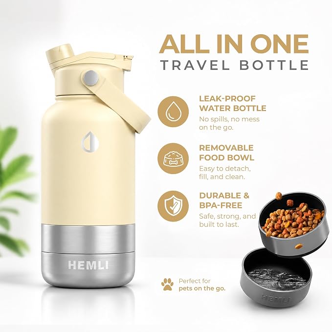 32 oz. Dog Water Bottle, Insulated Dog Travel Water Bottle, Stainless Steel Pet Water Bottle Dispenser Portable Food and Water Bowl for Dogs for Walking Dog Canteen Travel Kit