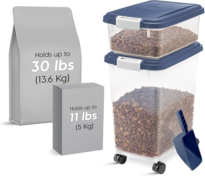 IRIS USA Dog Food Storage Container, Up to 30+11 lbs, Gray/Dark Gray | Made in the USA, Includes 2-Cup Scoop & Wheels, Airtight Seal, BPA-Free, Bird Seed, Cat food, Cat Litter, Treats, Toys