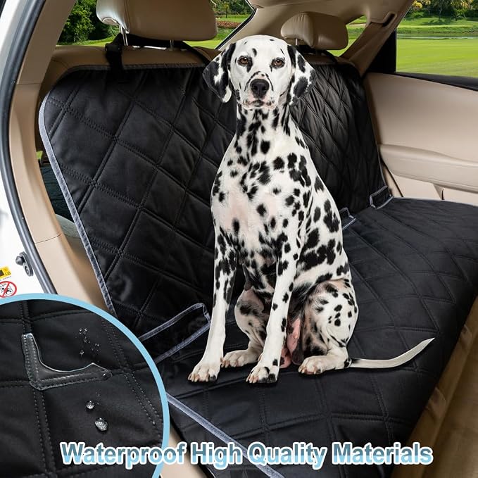 ZQ Bench Car Seat Cover for Dogs, Waterproof Rear Seat Protector Stays Securely in Place for Pets, Dog Backseat Cover Fit for Standard Cars & SUVs (Black)