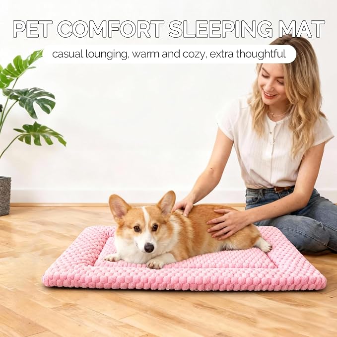 Dog Bed Mat - Dog Crate Pad - Reversible Mat for Pet Comfort - Soft Bed Crate Pads with Dual-Sided Design for All Seasons (Pink, 24" L*18" W*1.5" Th)