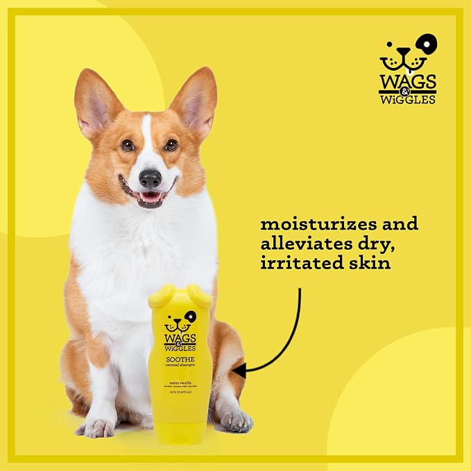 Wags & Wiggles Soothe Oatmeal Dog Shampoo, Warm Vanilla, 16 Oz | pH-balanced colloidal oatmeal formula, for dry, itchy, or sensitive skin, SLS and paraben free daily