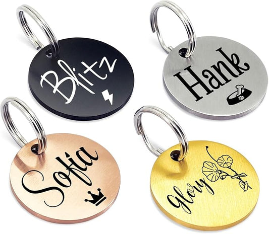 Ultra Joys Personalized Dog Tags for Pets - Durable Stainless Steel Customizable Dog Cat ID Tags - Dog Tags for Safety Optional Engraved on Both Sides -Birth Flower Round Dog Tag Small, Gold