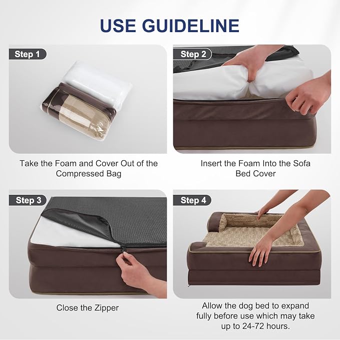 FURTIME Orthopedic Large Dog Bed, XL Waterproof Dog Beds, 42x35x6.5 Supportive Foam Pet Couch Bed with Removable Washable Cover and Nonskid Bottom