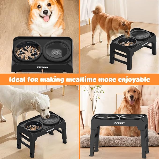 URPOWER Raised Dog Bowls 4 Height Adjustable Elevated Bowl Stand | Stainless Steel Water Bowl Non-Slip Dog Food Bowls Stand for Small Medium Large Dogs and Pets
