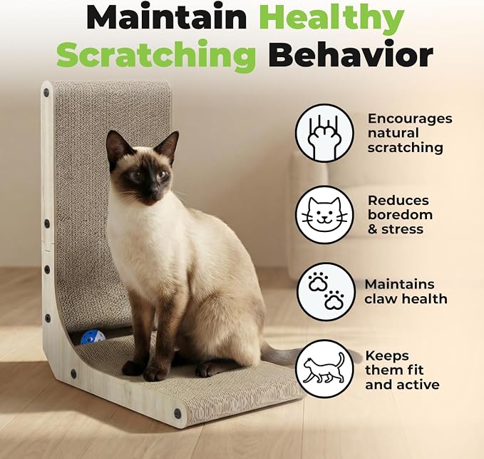 Best Pet Supplies Catify Cat Scratcher, Fun Interactive Scratchers, Posts, Poles, Claw Safe, Furniture Saver Indoor Play Support Natural Cat Behaviors Heavy Duty - L-Shape - H: 19"