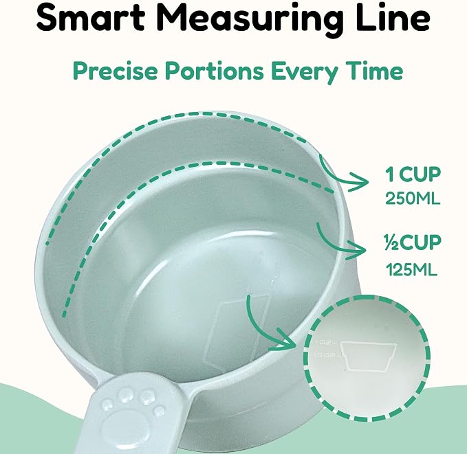 1/2 Cup Dog Food Scoop, Extra Long Handle Sturdy Melamine Pet Food Measuring Scoop with Clear Marking Lines, BPA-Free, Shatterproof, Dishwasher Safe (Green, 1/2 Cup)