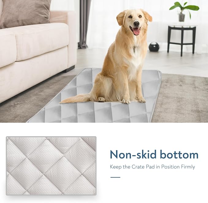Dog Crate Pad 2 Pack (42" x 28"), Dog Crate Mat with Anti-Slip Bottom, Grey | Fits 42 Inch Crate, Soft, Machine Washable, Kennel Pad