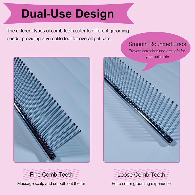 3 PCS Puppy Brush Grooming Kit, Stainless Steel Flea Comb, Fit for Yorkie, Shih Tzu, Maltipoo, Soft Bristle (Pink)
