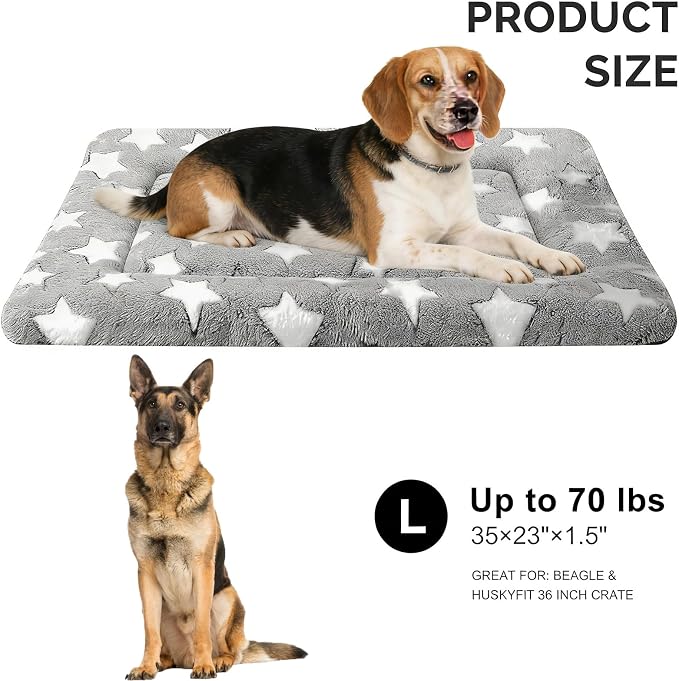 Dog Bed mat Machine-Washable Dog cage mat Gray Star（35x23x1.5in） | Soft reversible design with non-slip bottom, machine washable, lightweight, ideal for crates, travel, and home