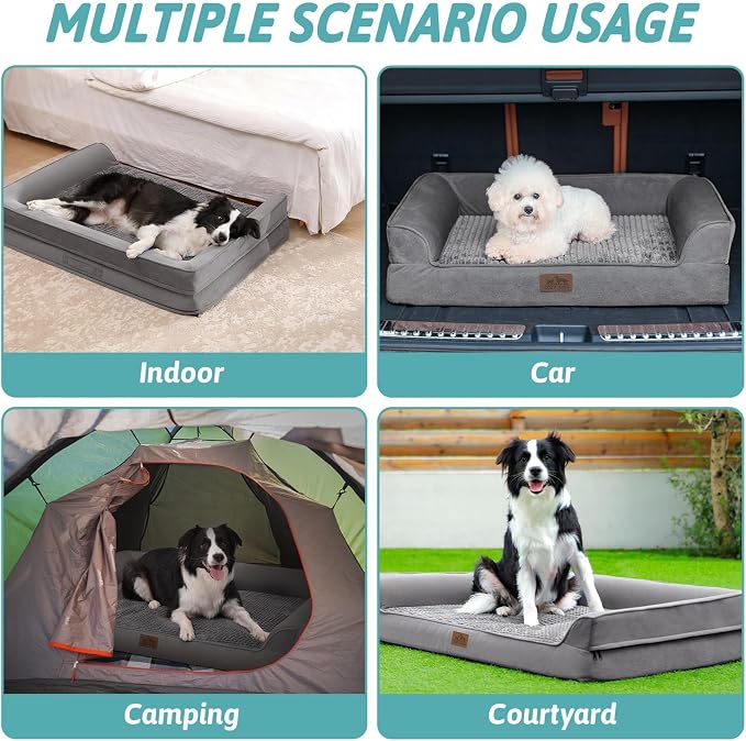 COZY KISS Orthopedic Dog Bed for Extra Large Dog, XL Pet Sofa, Bolster Foam Bed with Sides, Non-Slip and Egg-Crate Big Dog Couch Bed with Washable Removable Cover, U-Shaped, 42x30x7.5 inch, Grey