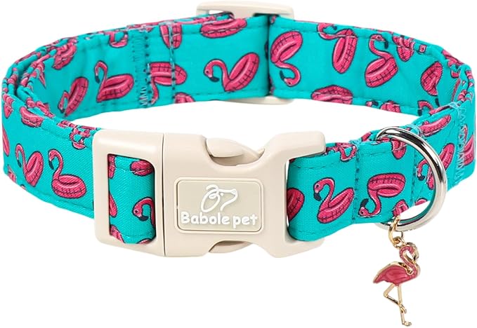 Summer Dog Collar, Cute Boy Flamingo Pool Party Dog Collars for Medium Dogs - Beach Day Pup Collar, Soft Adjustable Male Pet Collars with Quick Release Buckle M