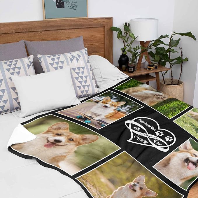 InterestPrint Personalized Dog Pet Memory Blankets with Beloved Photo Pet in Our Hearts Blanket Custom Loss of Loved one Memorial Blanket Gift for Dogs Cats Pets Lovers 40X50 Inch