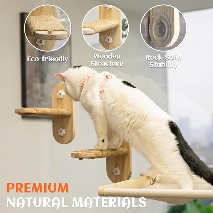 PETKARAY Large Cat Window Shelf, Upgraded Window Stairs for Indoor Cats, Sturdy Wooden Steps with Sisal Surface, Easy Access to Perch & Windowsill, 2 Packs
