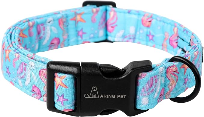 ARING PET Summer Dog Collar, Cute Blue Starfish Seahorse Doggy Collars for Puppy Small Medium Large Boy Girl Dogs Pet, for Daily Photos Outdoor Beach Walking Picnic, L