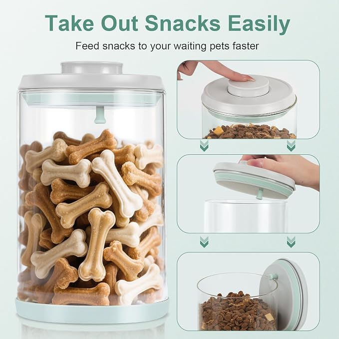 Dog-Cat Food Storage Container, 2 L Airtight Glass Treat Jar | 2 L/2.2 qt borosilicate glass jar with one-push airtight lid; BPA-free, removable lid for cleaning; for kibble and treats.