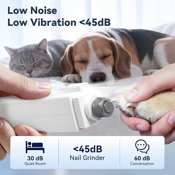 2-in-1 Quiet Electric Pet Nail Clipper & Grinder with Light for Dogs Cats | Dual LED Lights,3-Speed Grinder,Nail Clipping Splash Guard,Type-C Rechargeable,Quiet Design for Anxious Dogs & Cats
