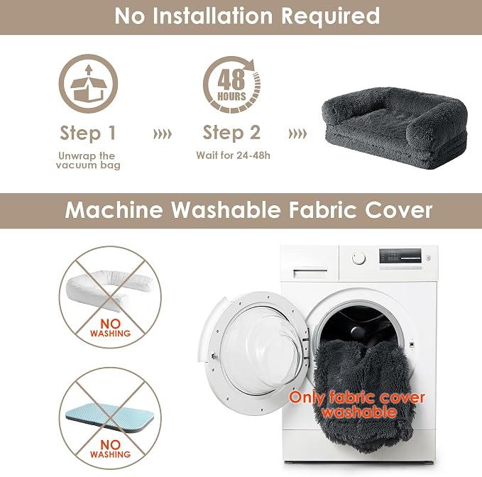 EHEYCIGA Foldable Human Dog Bed, 72"x44"x11" Orthopedic Memory Foam Human Sized Dog Bed, Waterproof Pet Bed for People, Faux Fur Pet Couch for Adult with Non-Slip Bottom, Dark Grey