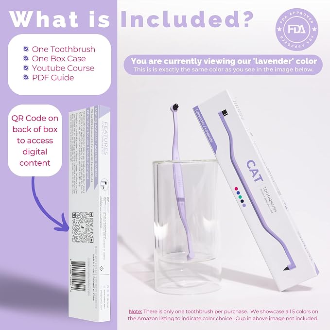 RYERCAT Lavender Dual Sided Cat Toothbrush - Only 8mm Wide to fit into Cat's Mouth - Cat Dental Supplies