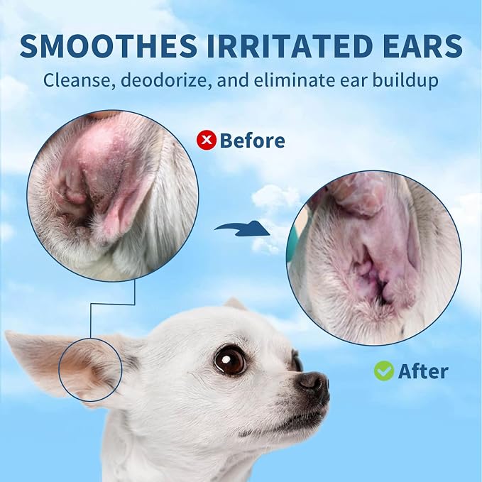 Tris Flush Cat & Dog Ear Cleaner | Pet Ear Infection Treatment | Hypoallergenic pet flush with PHMB. Cleans ear canal & removes odor safely. Includes 20 cotton swabs. 4 fl oz.