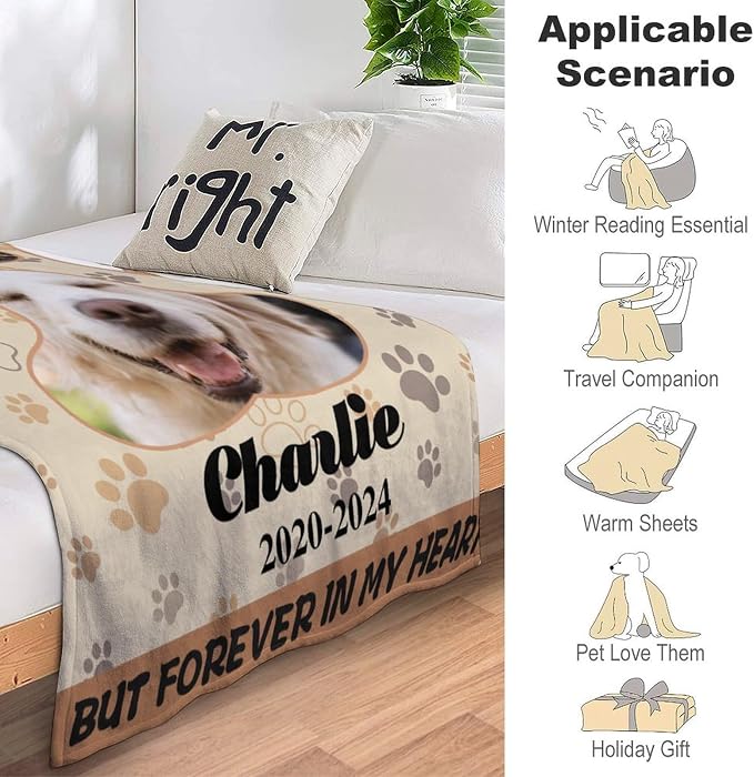 Personalized Dog Blankets with Photos Custom Dog Blanket with Pictures - Customized Pet Memorial Blanket Gifts for Loss of Dog, Loss of Pet Remembrance Gift, in Loving Memory Blanket for Dog Lover X
