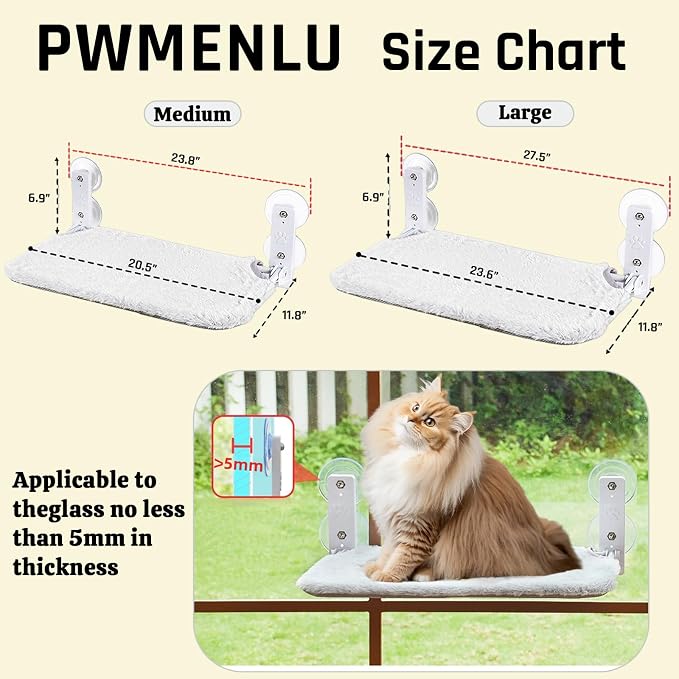Cat Window Perch, Cordless Foldable Cat Hammock for Indoor Cats with Upgraded Suction Cups Strong Metal Frame Holds Up to 44lbs (M 1PC)