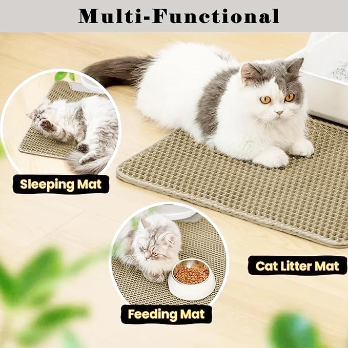 HCY&WLD Cat Litter Mat, Honeycomb Double Layer Litter Trapping Mat | Safe Materials, Soft on Paws, Waterproof Urine Proof Non-Slip, Protects Floors, Less Waste, Easy to Clean, Beige, 30" x 22"