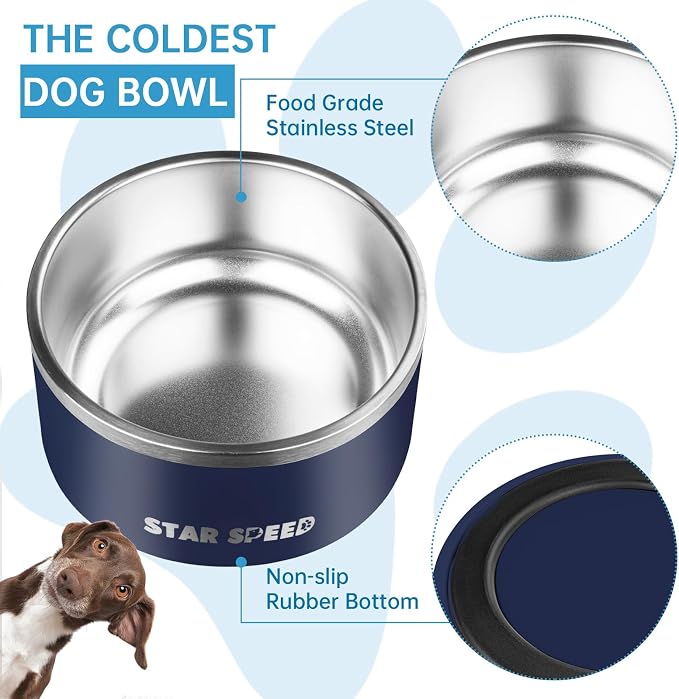 100oz Stainless Steel Dog Bowl. Dog Food Water Bowls with Non-Slip Rubber Bottom, Double Wall Dog Bowl for Small Medium Large Dogs, Dishwasher Safe,Navy Blue
