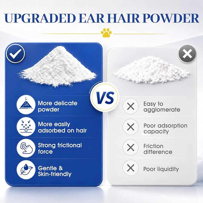 Upgraded Dog Ear Powder with 5.5 Inch Hair Removal Tool | Pet Ear Grooming Cleaner | Ear Wax Remover | Supports Fresh-Feeling Ears | Absorbs Moisture