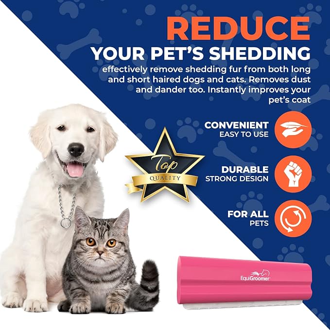 EquiGroomer 5-Inch Undercoat Deshedding Brush for Dogs & Cats, Pink | Best for dogs up to 100 lbs and cats of any size, short or long hair, stainless blade, no cutting or pulling